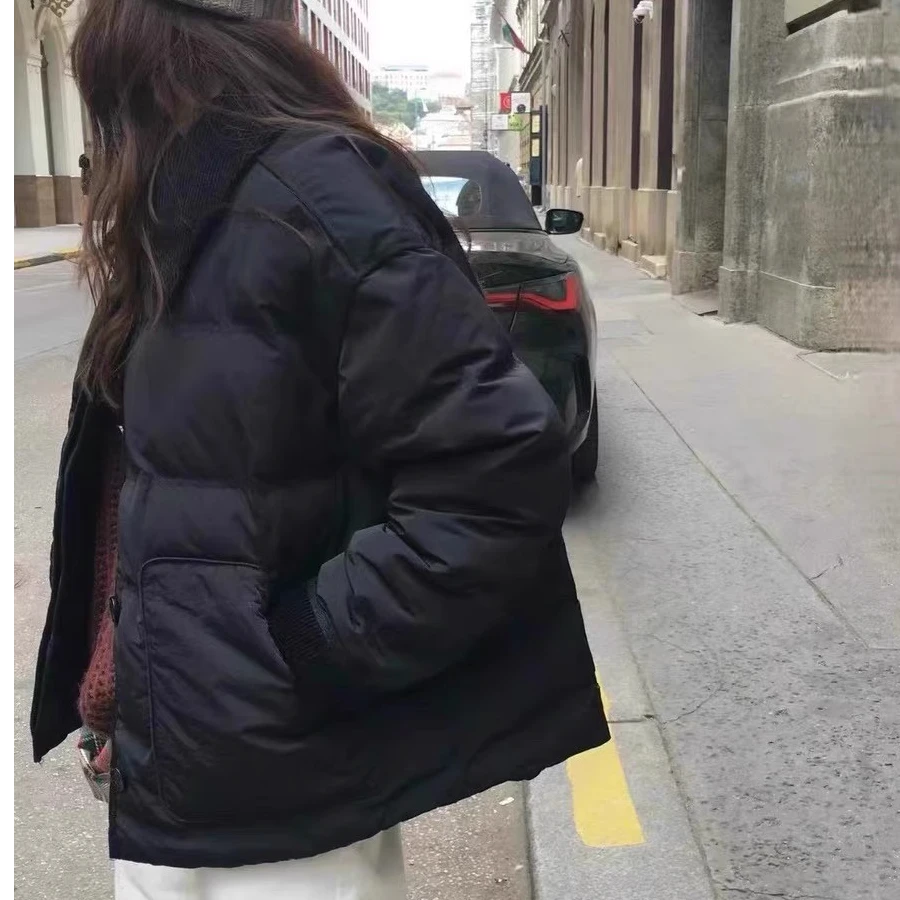 现货韩国东大门代购venir2024秋冬灯芯绒拼色系扣羽羽服外套