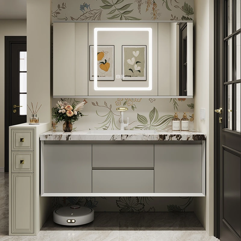 简约现代浴室柜组合折叠式风水镜柜卫生间洗手洗脸盆柜智能洗漱台