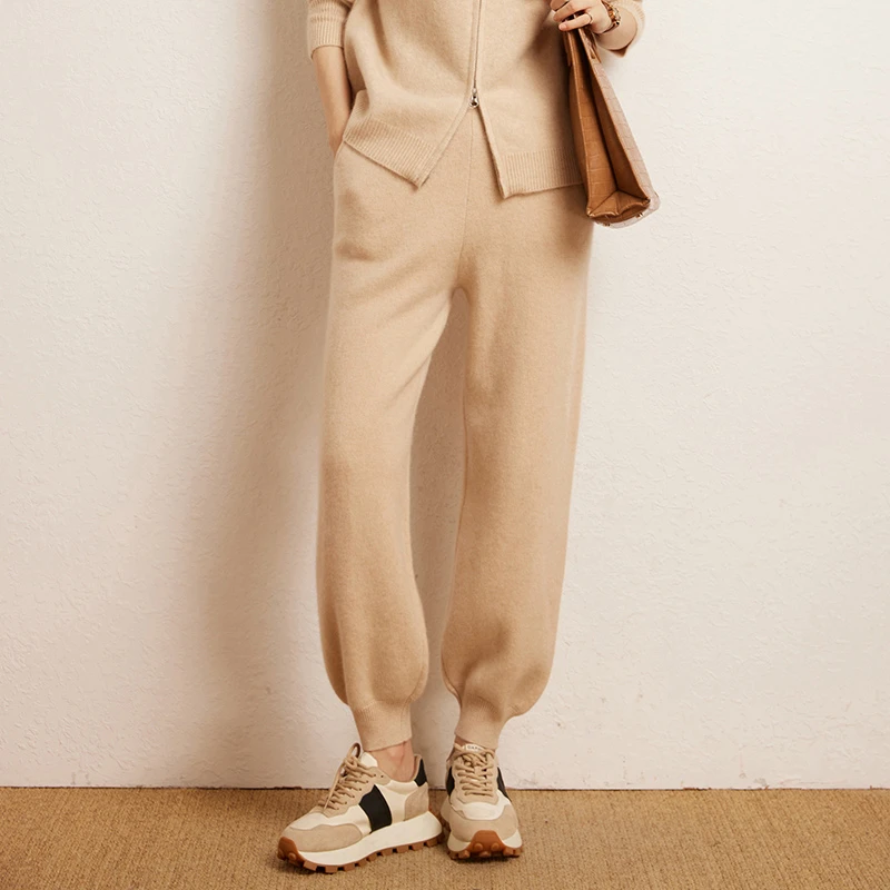 鄂尔佳™纯山羊绒羊毛休闲裤内蒙古款运动装小脚四平芝麻点加厚