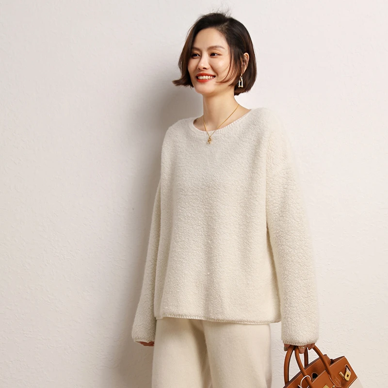 鄂尔佳™纯山羊绒羊毛针织衫潮牌时尚长袖百搭休闲女士宽松简约