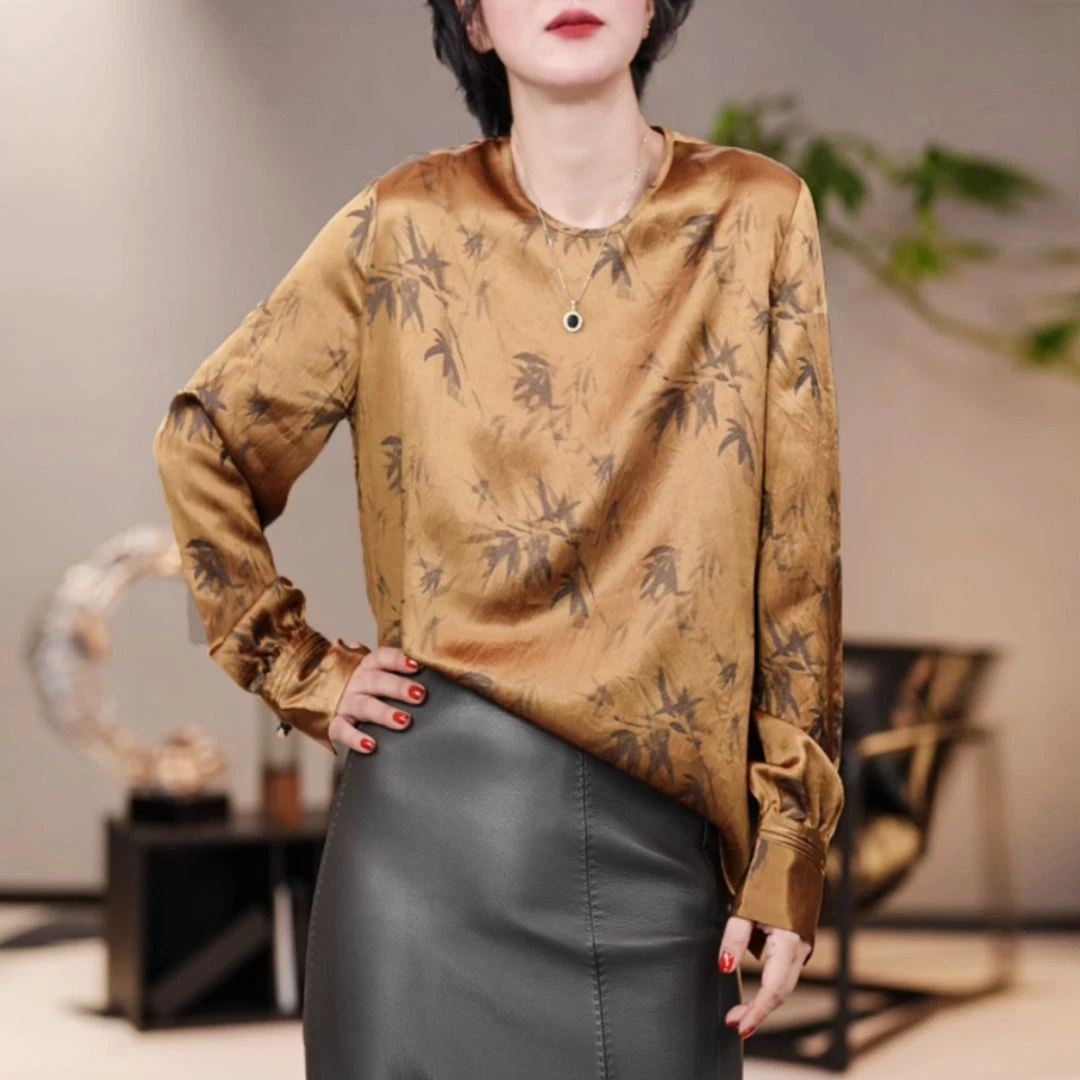 设计枫叶印花长袖国风衬衫/209445