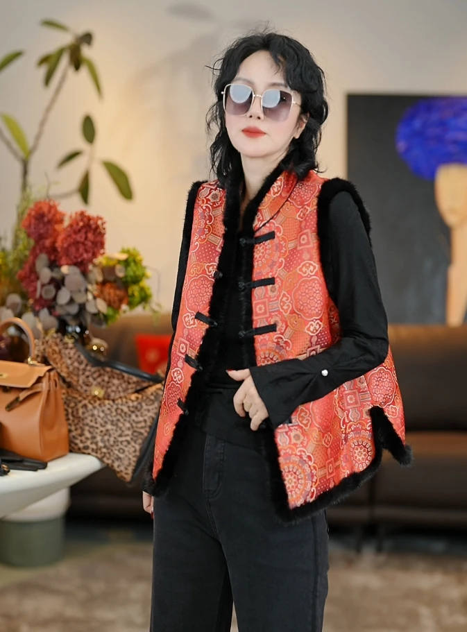 秋冬立领复古红色时尚百搭休闲中国风马甲/31685