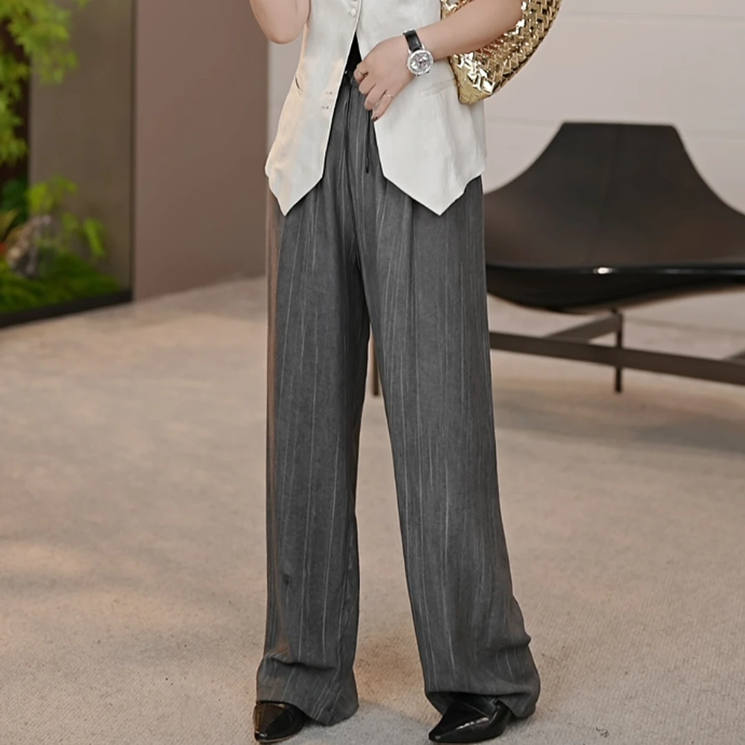 “松弛有度”气质优雅宽松休闲条纹休闲裤SJ66