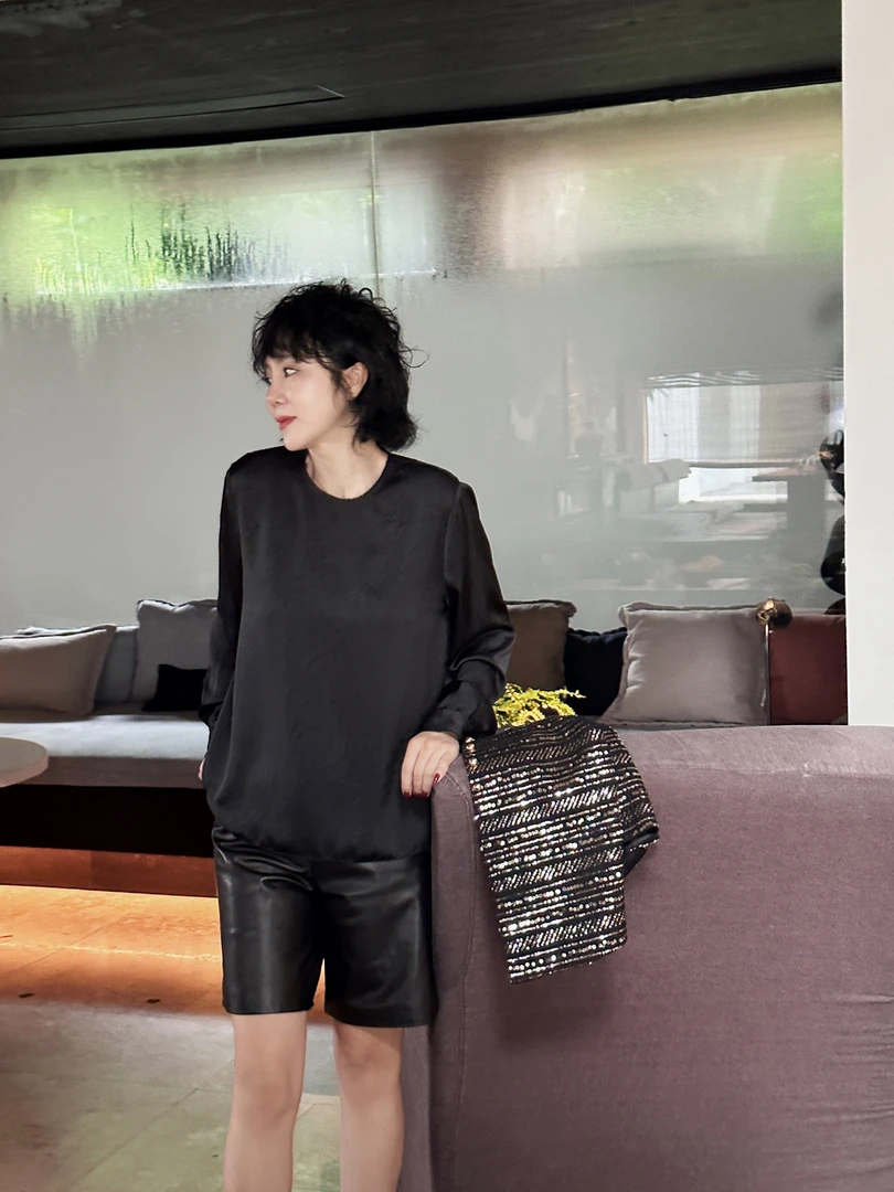 蚕贵妃/新秋款垂感小圆领长袖提花衬衫/209546