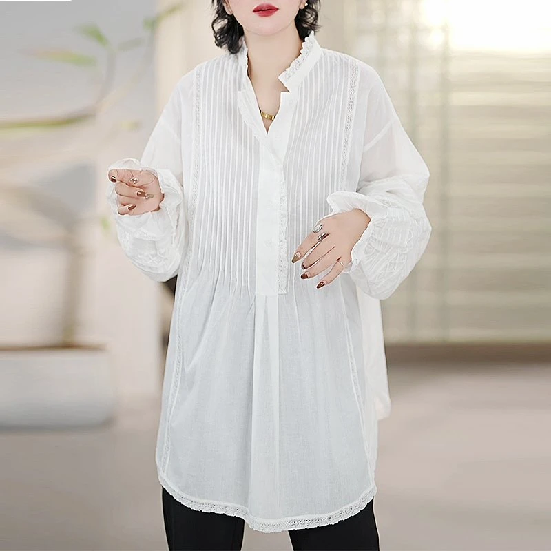 “青春少女”大码宽松白色显瘦长袖时尚百搭休闲中长款衬衫/207337