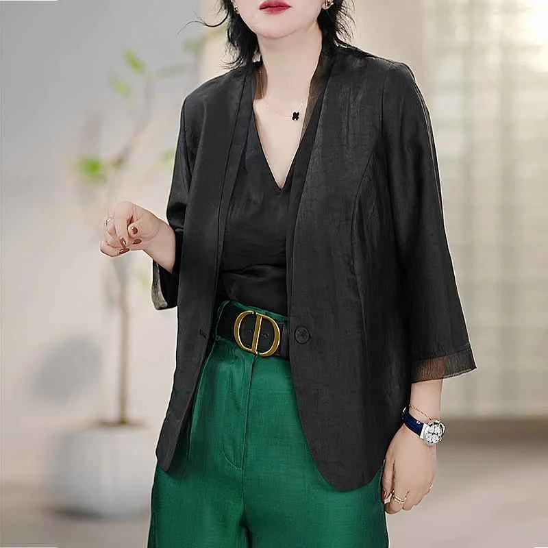 “水墨生香”韩版显瘦气质短款时尚休闲香云纱小西服/1101S
