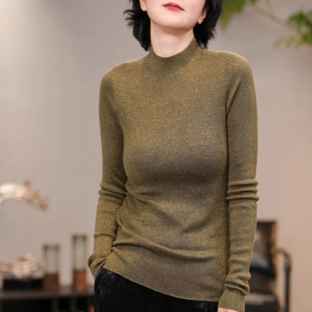 蚕贵妃/新款圆领软糯打底保暖金葱毛衣/208116