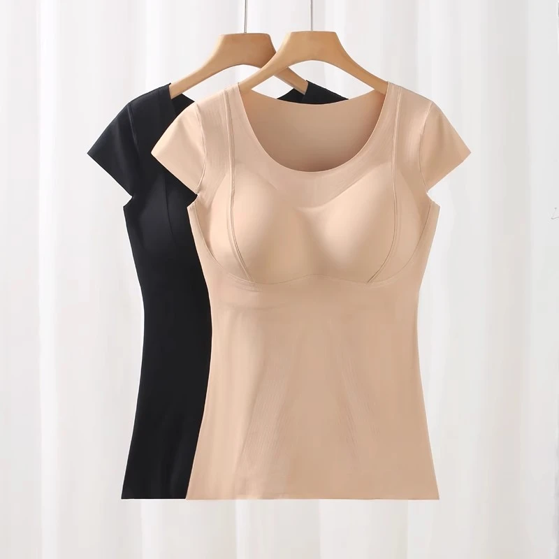 保暖背心女冬季加绒薄绒防寒内穿带胸垫一体上衣收腹美体修身内衣