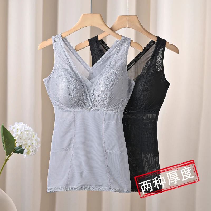 免穿文胸吊带背心2024新款女带胸垫一体式内搭修身无袖打底衣