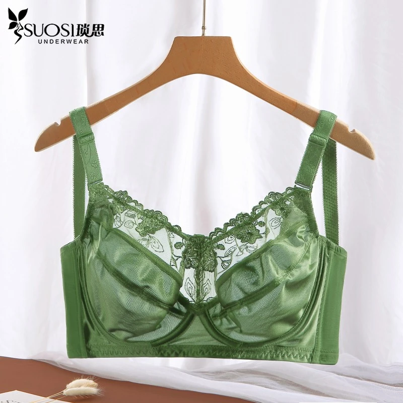 超薄内衣大胸显小有钢圈全罩杯缩胸防下垂舒适无海绵夏季薄款文胸