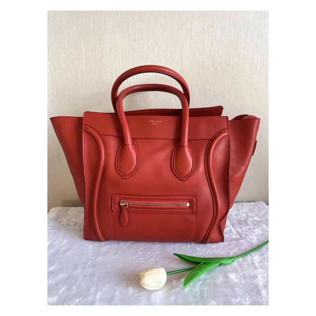 99新 Celine/思琳 Celine 橘红大号笑脸包