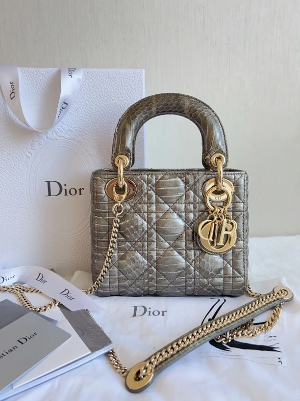 95新 DIOR/迪奥 Dior 迪奥 戴妃三格蛇限量款包包淡金扣