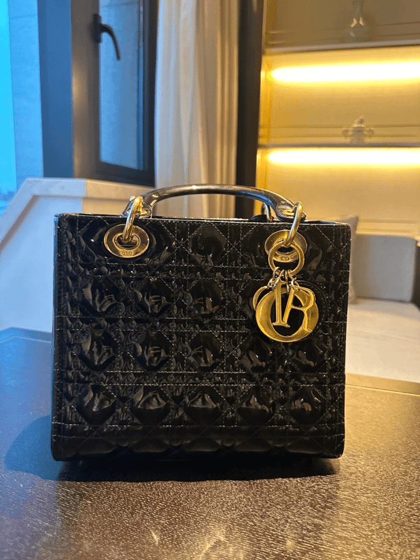 99新 DIOR/迪奥 98新Dior Lady戴妃黑金漆皮五格包经典必入款