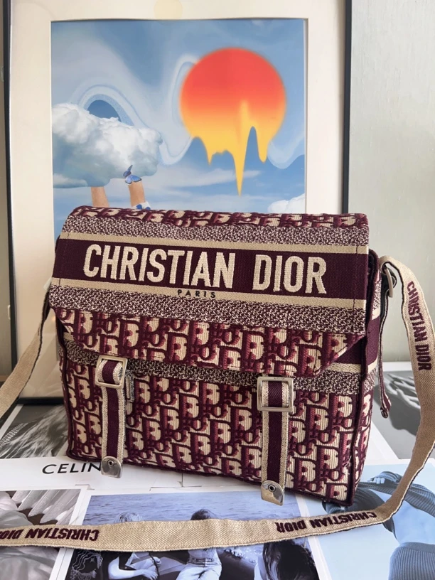 99新 Dior/迪奥 Dior 老花邮差女士时尚经典红色单肩包