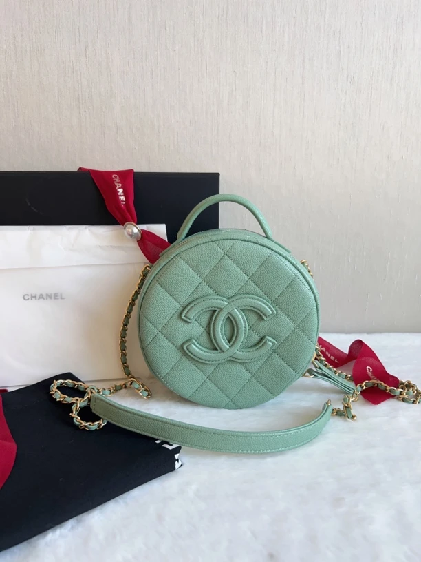 99新 Chanel/香奈儿 chanel圆饼包薄荷绿大全套