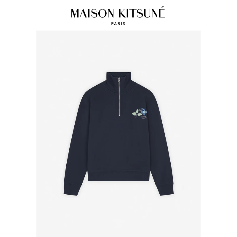 Maison Kitsune小狐狸女草莓叶刺绣立领休闲套头卫衣