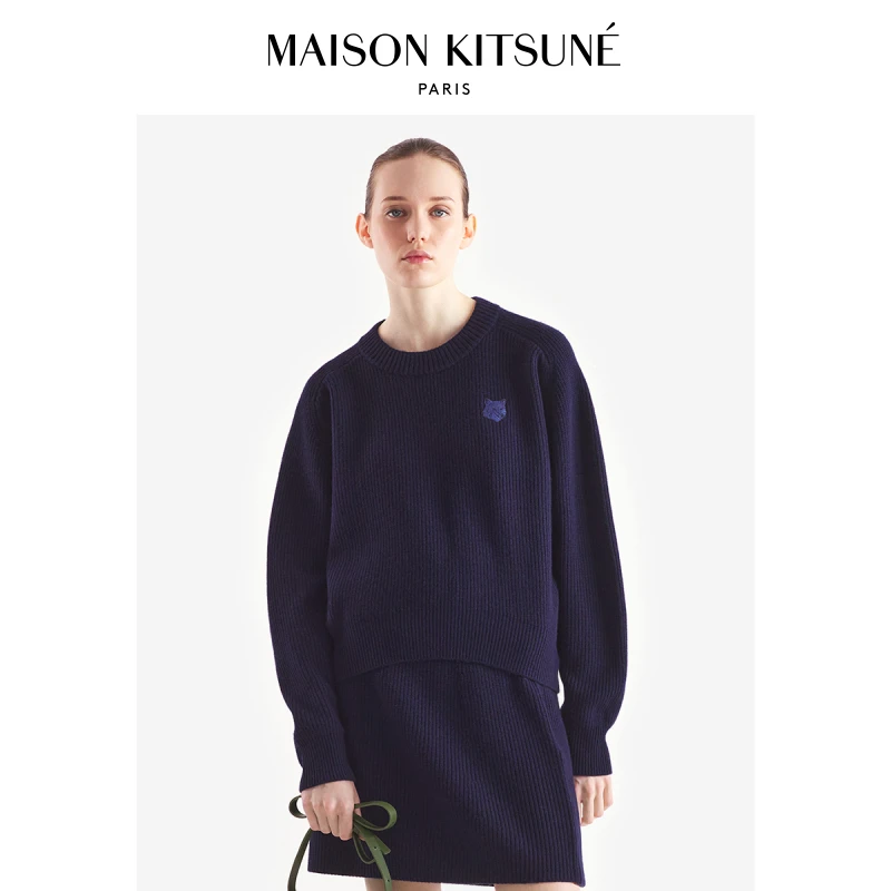 Maison Kitsune女大胆玩色狐狸贴片羊毛混纺针织衫