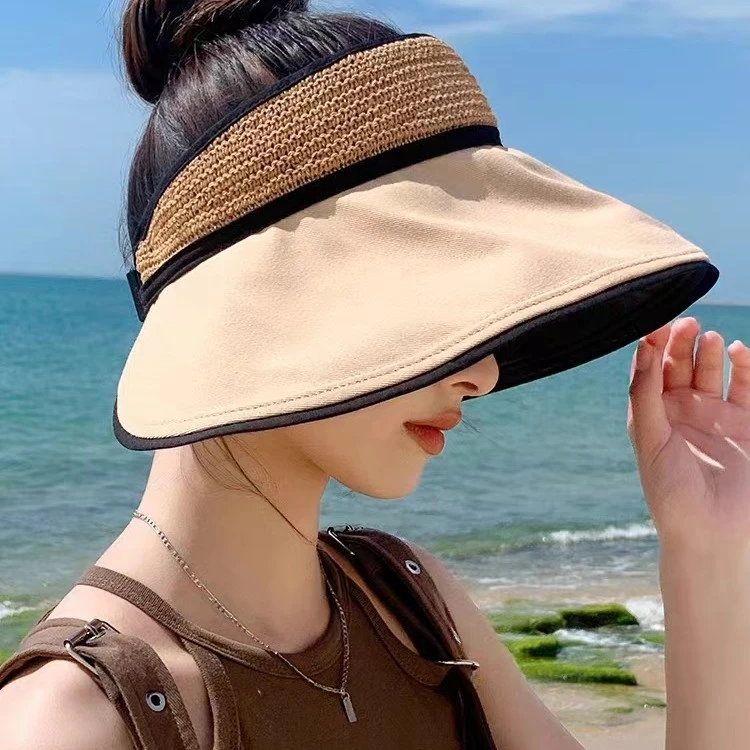 防晒帽女夏2024新款遮阳帽大檐草帽遮脸空顶显脸小太阳帽