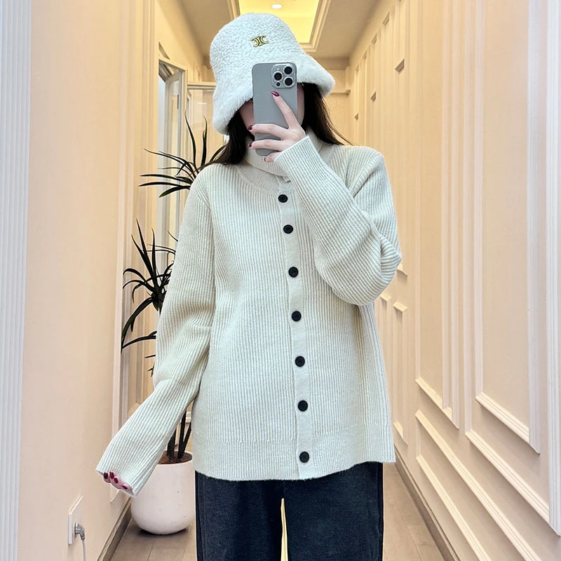 孕妇装高领毛衣开衫外套2024年秋冬季新款新款套头上衣大码针织衫