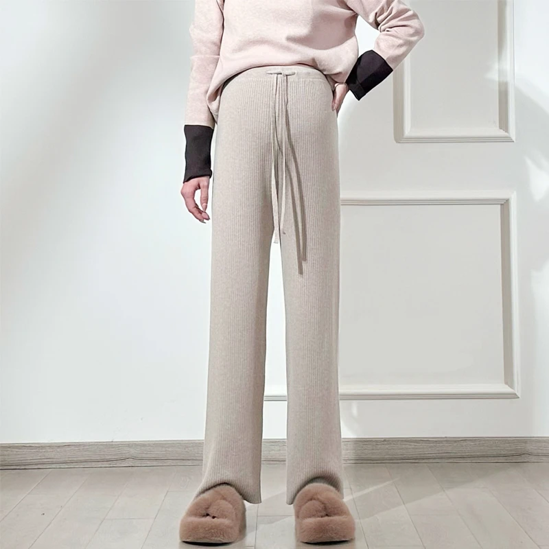 孕妇裤绵羊毛针织裤春秋新款时尚外穿2025春季宽松高弹托腹毛线裤