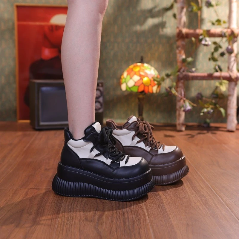 内增高8cm小皮鞋女2023年秋季新款时尚运动鞋透气厚底短靴621-7
