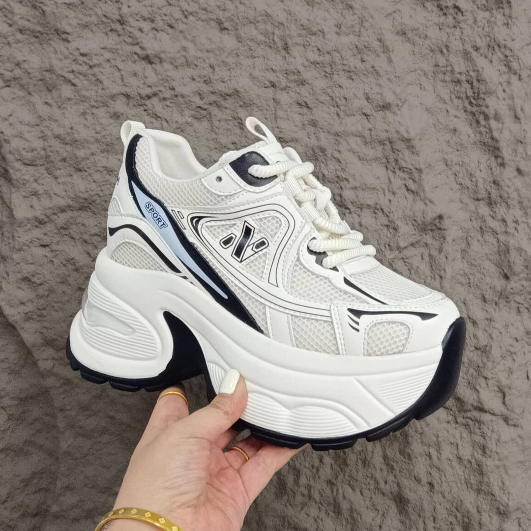 增高10cm老爹鞋女小白鞋2024夏透气松糕鞋厚底运动休闲鞋XG0708-2