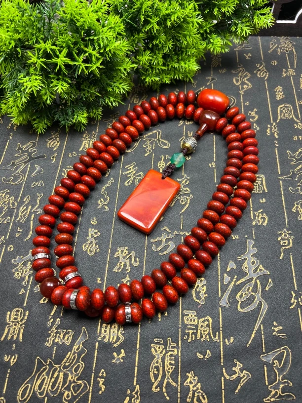 红肉星月菩提开片算盘吊坠尺寸13mm