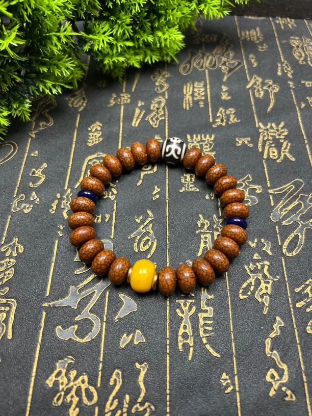 开片老星月算盘手串尺寸12mm+包浆老星月菩提子手链