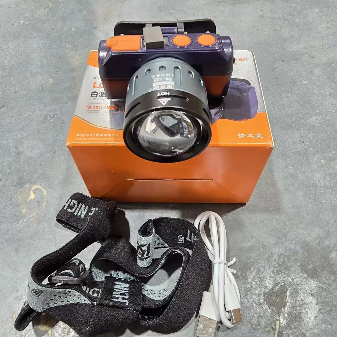 便携式强光感应头灯智能变焦超长续航高亮度防水充电夜钓灯骑行灯