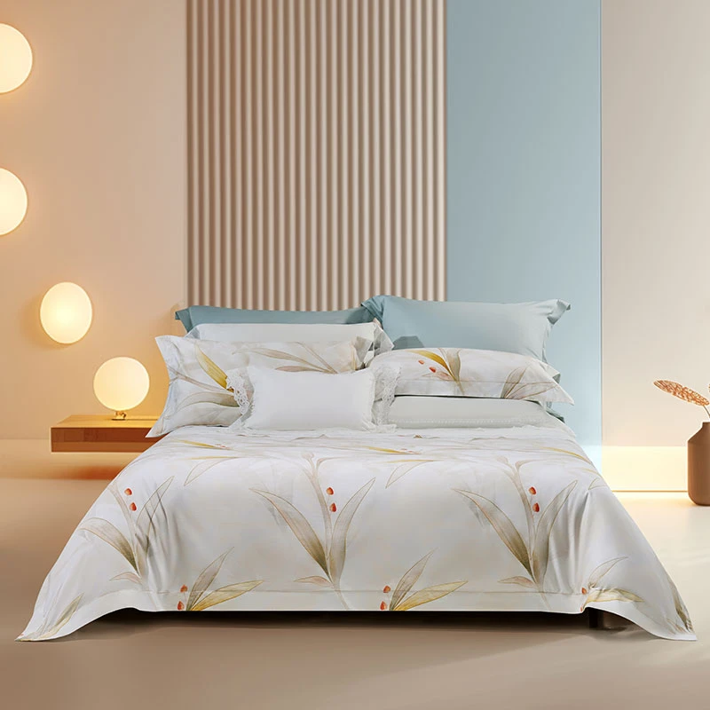 【水星家纺·严选】简约柔软亲肤花卉四件套纯棉圆角式床单空谷雨