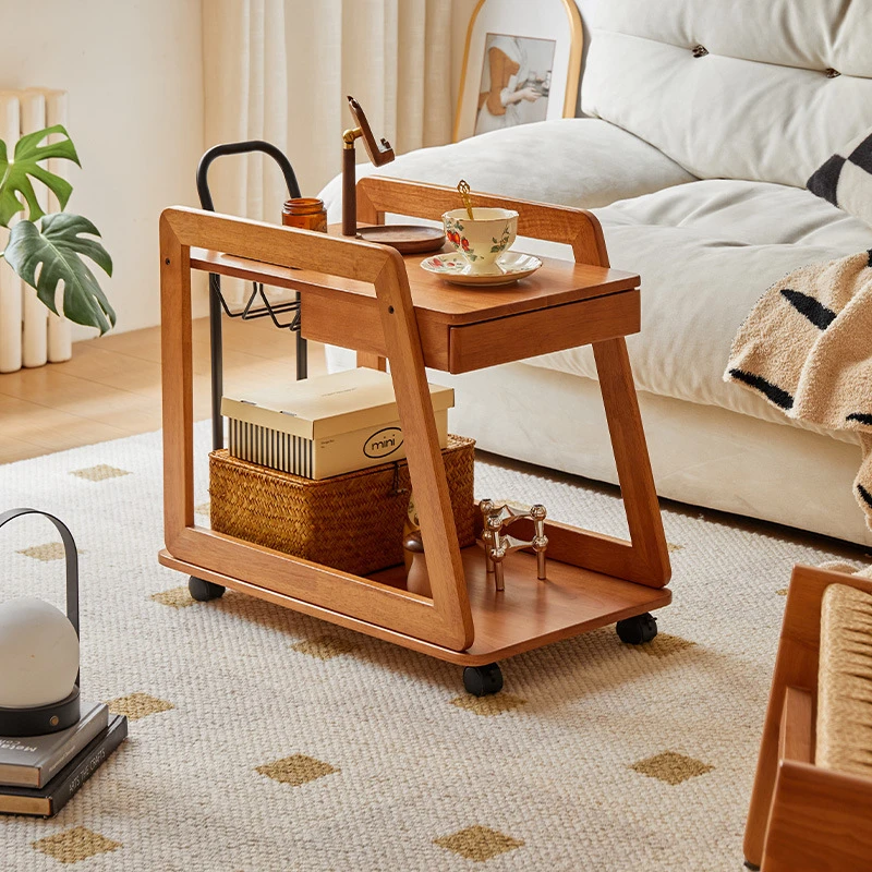 实木沙发边几木质茶几小推车复古网红家用置物架可移动餐车床头桌