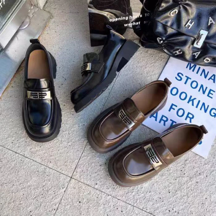 223-80头层牛皮英伦风一脚蹬圆头乐福鞋时尚休闲女单鞋