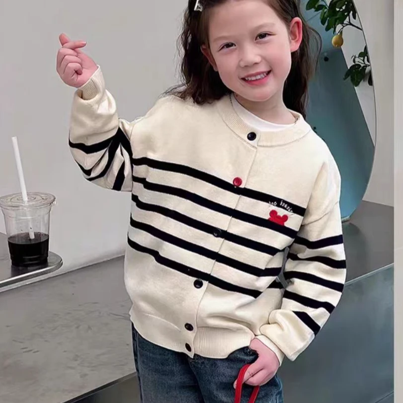 7761-针织开衫女童白毛衣儿童洋气外套中大童装上衣2024春秋新款