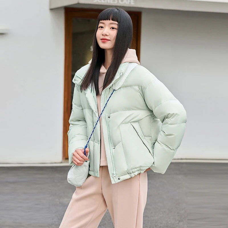 坦博尔2024年新款冬季短款羽绒服女立领时尚保暖甜美外套TD236350