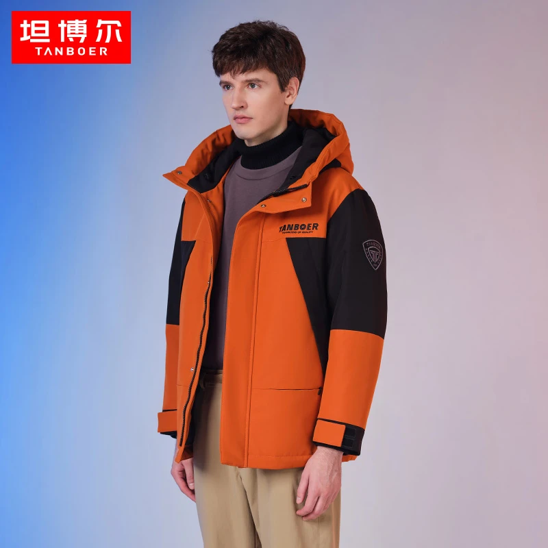 坦博尔男款保暖连帽休闲户外机能工装冬季登山男士羽绒服TA331577
