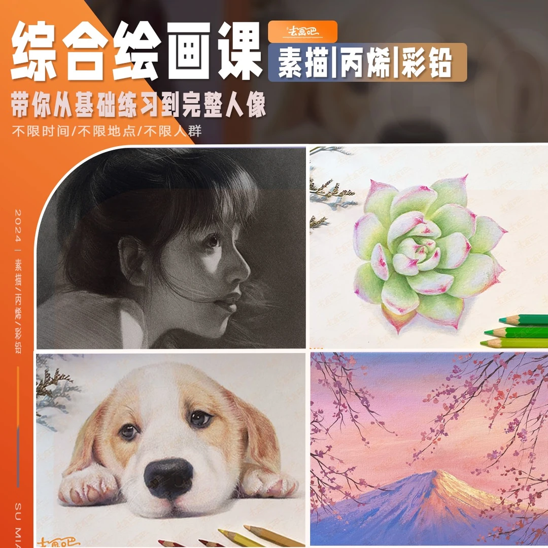 全能精品班（素描人像+彩铅+丙烯入门）系统绘画教学 精剪录播课程