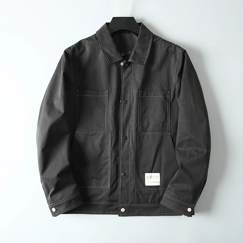 工装时尚潮流休闲翻领单排扣夹克男春季挺括茄克外套 24XH0001