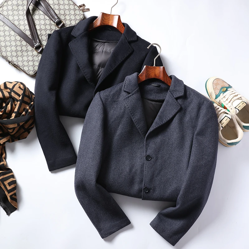 毛呢料商务时尚西装领大衣男青年外套  22XH0008