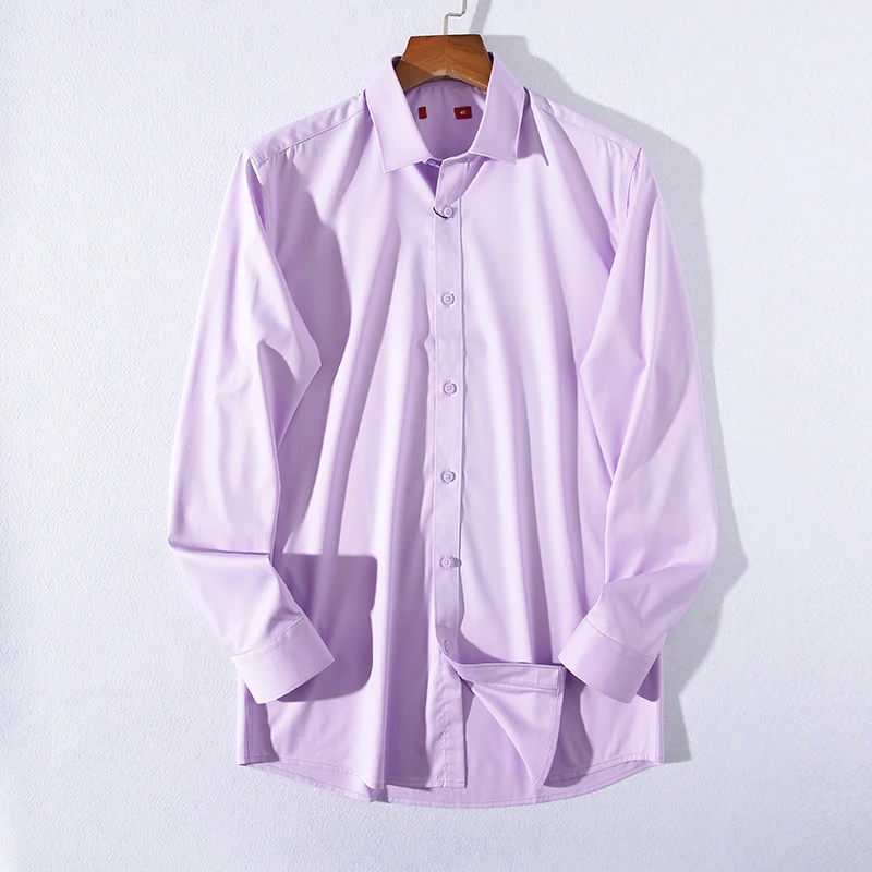 商务简约纯色休闲丝滑透气男士长袖衬衫春季修身打底寸衫 Y4D0243