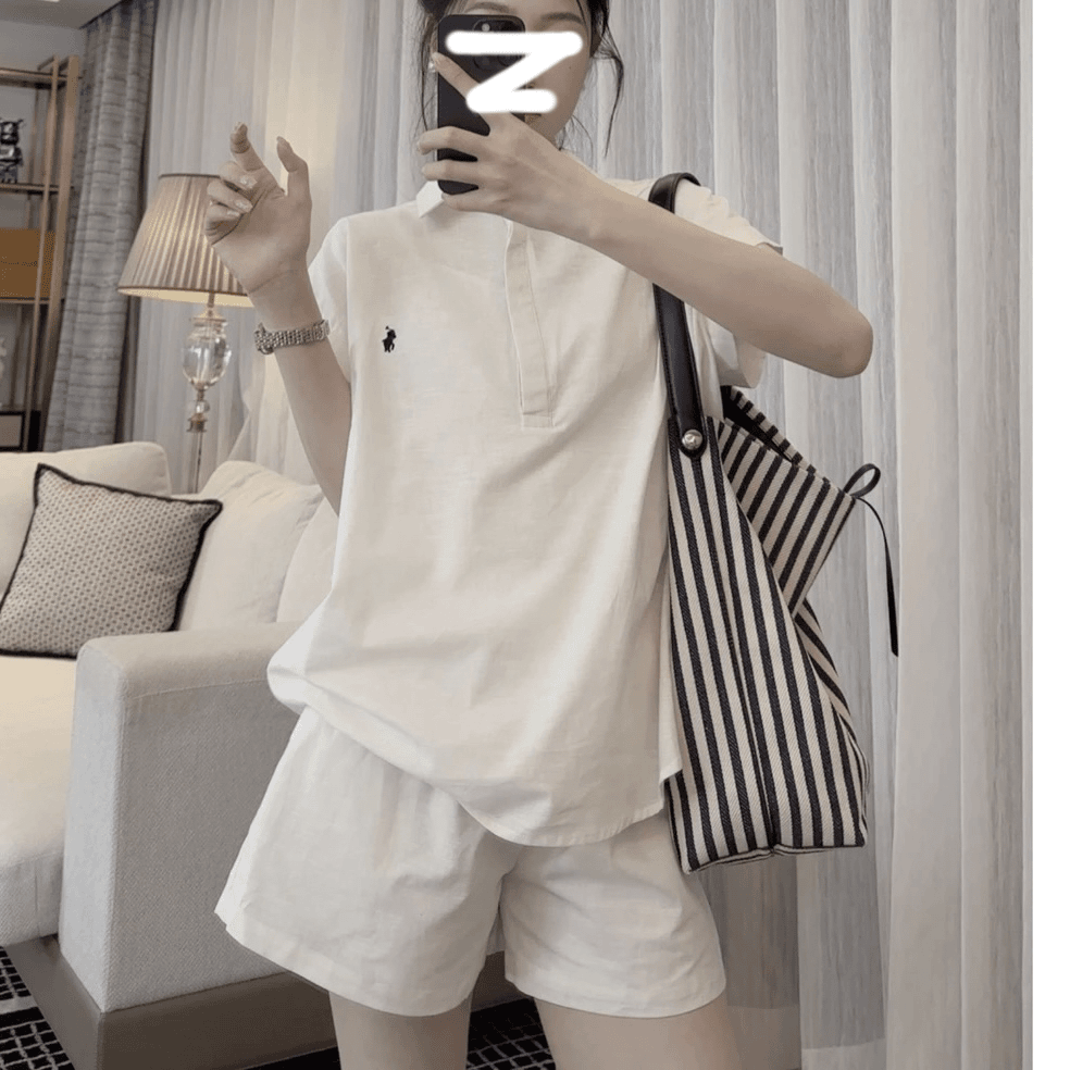 高品质夏季刺绣上衣+短裤两件套装-B