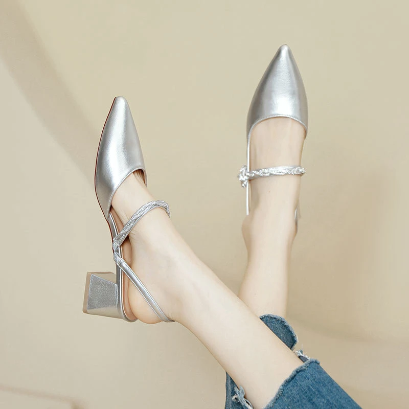 包头凉鞋女年新款夏季法式玛丽珍鞋粗跟单鞋一字带尖头高跟鞋