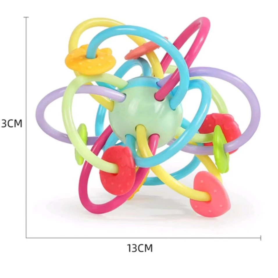 谷雨曼哈顿球牙胶摇铃玩具婴幼儿0-1-3-6-8个月岁婴儿宝宝手抓球