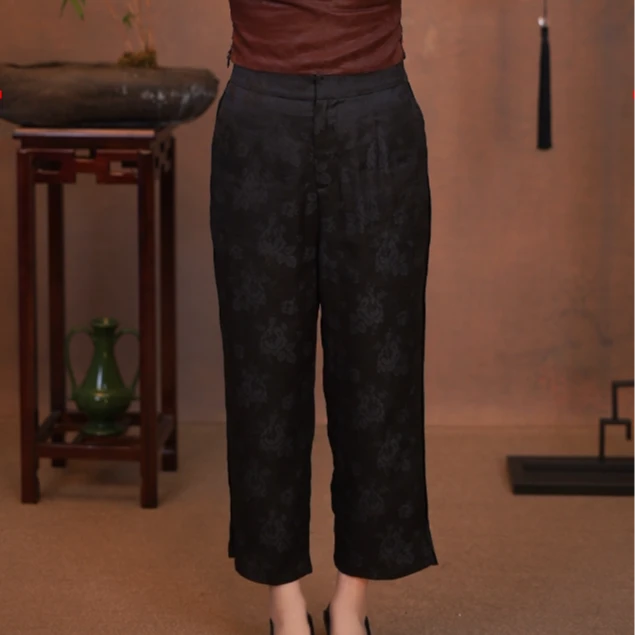 桑蚕丝香云纱休闲小脚裤百搭时尚