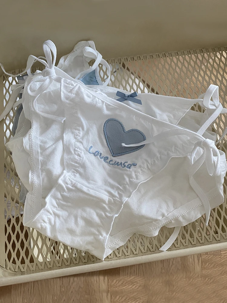 日系夏季爱心少女系带字母透气棉质低腰性感高开叉系带内裤