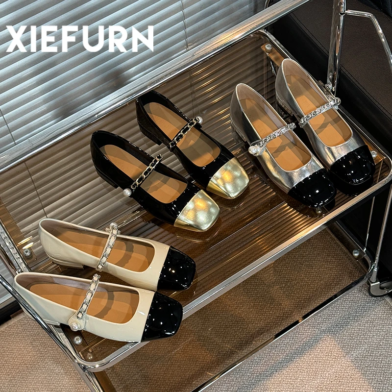 XIEFURN/鞋夫人法式玛丽珍2024新款粗跟气质拼色百搭浅色单鞋女