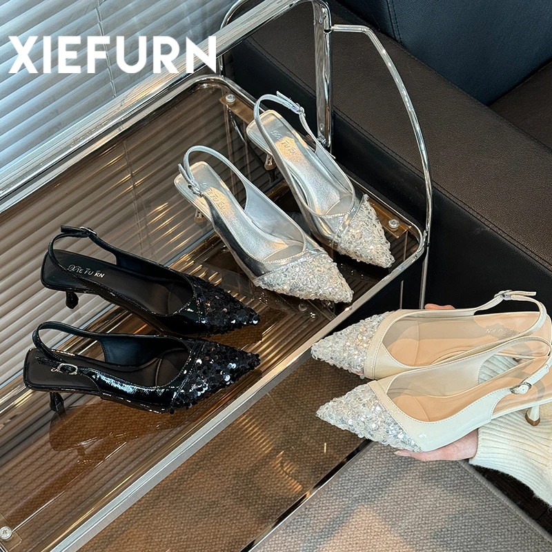 XIEFURN/鞋夫人新款夏季亮片潮流时尚细跟小众高级感气质高跟鞋女