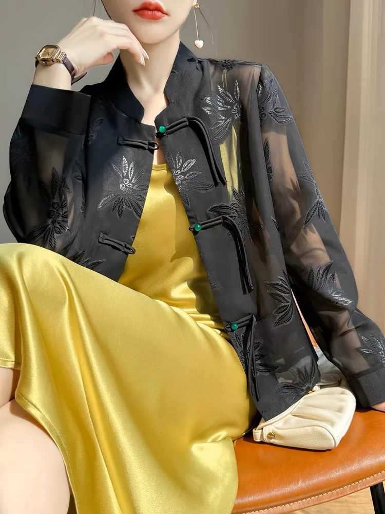 新国潮风配旗袍衬衫女防晒衫中式盘扣外套上衣宽松休闲百搭外搭