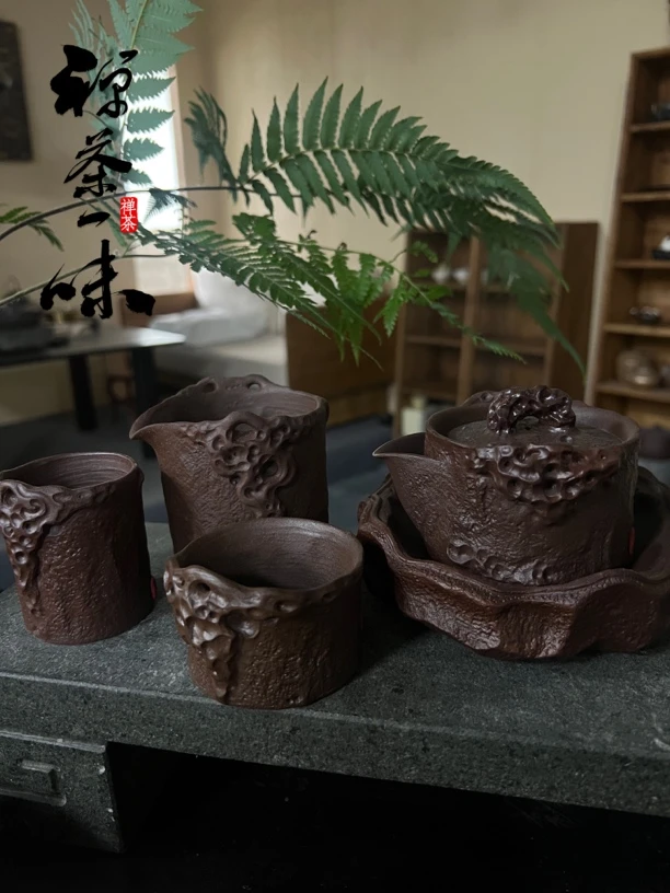 春风手作太湖石宝瓶日式手捏侘寂风粗陶茶具品茗杯创意复古纯手工