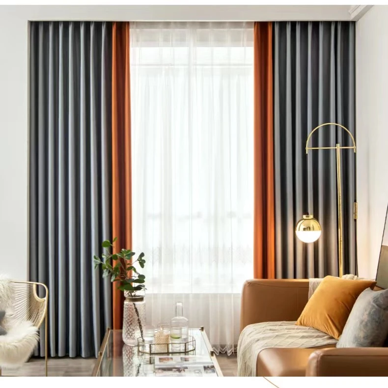 锦丝缎高精密图案遮光成品窗帘简约现代客厅卧室隔热防晒挂钩窗帘