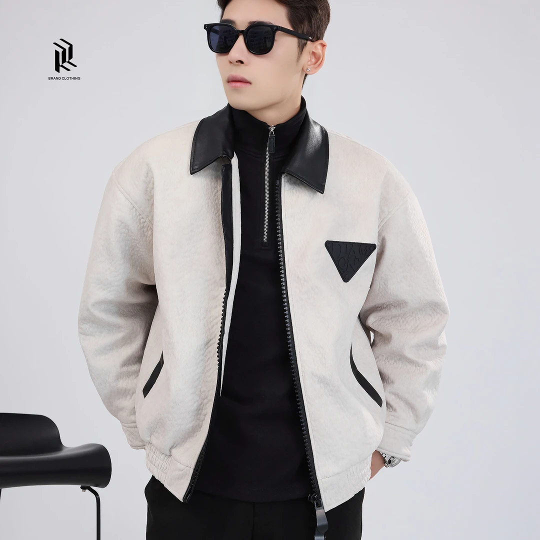 【RHETT KELLEY】非黑即白秋冬款男装美式宽松加厚夹克拉链款式外套